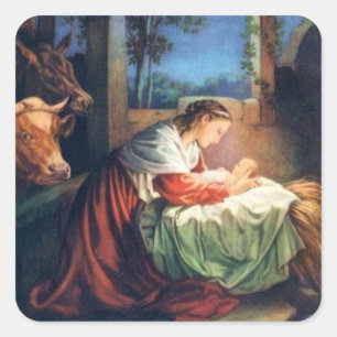 Sticker Carré Vintage Marie et bébé Jésus