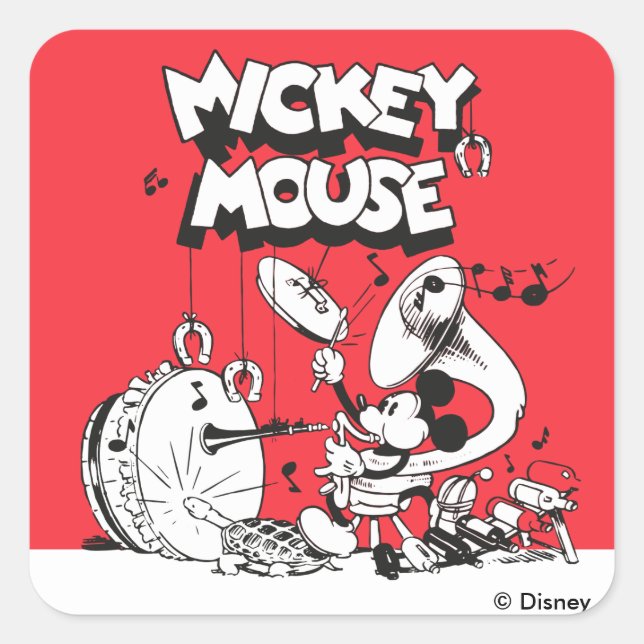 Sticker Carré Vintage Mickey Silly Insturments (Devant)