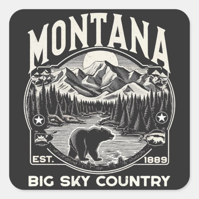 Sticker Carré Vintage Montana Big Sky Country (Devant)