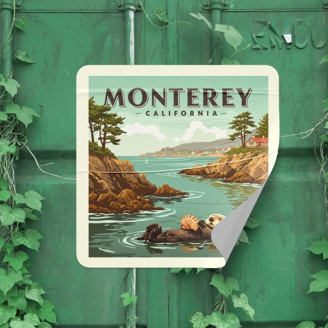 Sticker Carré Vintage Monterey Californie (Créateur téléchargé)