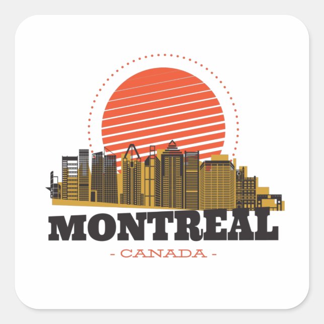 Sticker Carré Vintage Montréal Canada Skyline (Devant)