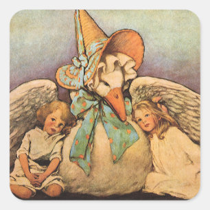 Sticker Carré Vintage Mother Goose Enfants Jessie Willcox Smith