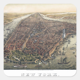 Sticker Carré Vintage New York City, Manhattan, pont de Brooklyn