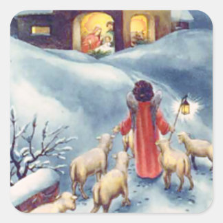 Sticker Carré Vintage Noël Angel Berger Nativité