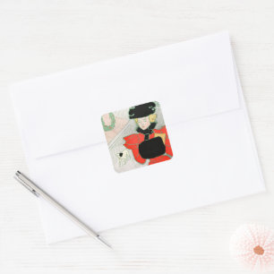 Sticker Carré Vintage Noël Élégante dame victorienne en rouge