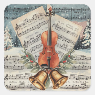 Sticker Carré Vintage Noël Partition avec violon