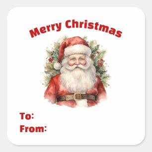 Sticker Carré Vintage Noël Père Noël Sourire Cadeau