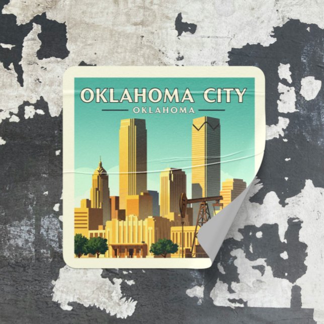 Sticker Carré Vintage Oklahoma City Oklahoma (Créateur téléchargé)