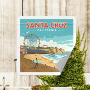 Sticker Carré Vintage Père Noël Cruz Californie