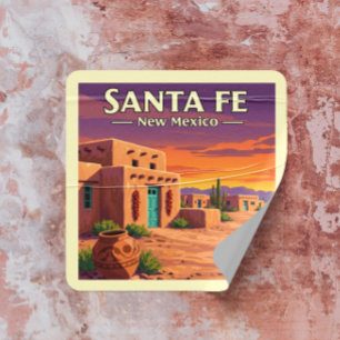 Sticker Carré Vintage Père Noël Fe Nouveau-Mexique