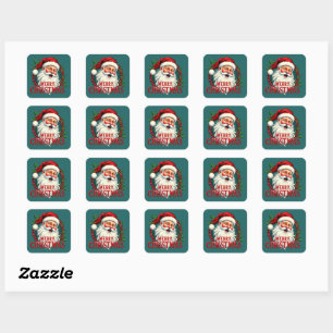 Sticker Carré Vintage Père Noël Joyeux Noël Illustration