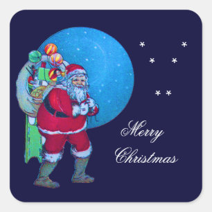 STICKER CARRÉ VINTAGE PÈRE NOËL, NOËL SACK, JOUETS DANS STARRY S