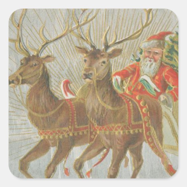 Sticker Carré Vintage Père Noël Sleigh (Devant)