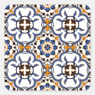 Sticker Carré Vintage Portugais Azulejo Blue Yellow Motif