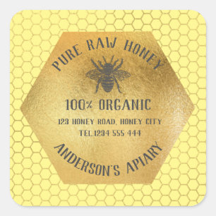 Sticker Carré Vintage pot de miel de peigne d'abeille rustique