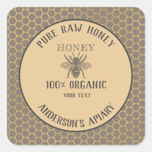 Sticker Carré Vintage pot de miel de peigne d'abeille rustique