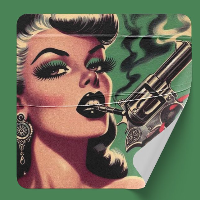Sticker Carré Vintage Pulp Girl (Créateur téléchargé)