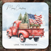 Vintage Red Christmas Truck USA Drapeau Patriotiqu