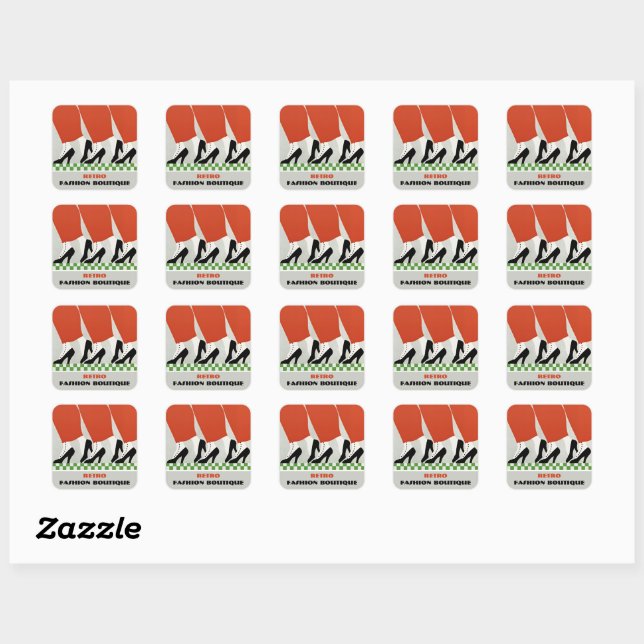 Sticker Carré Vintage Retro Art Deco Shoes or Fashion Boutique (Feuille)