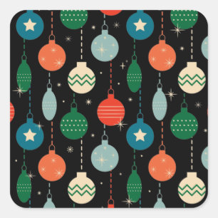 Sticker Carré Vintage rétro ornements de Noël Motif