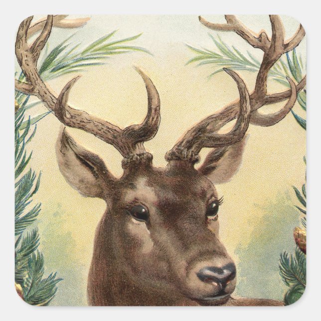 Sticker Carré Vintage Retro Reindeer Deer Christmas (Devant)