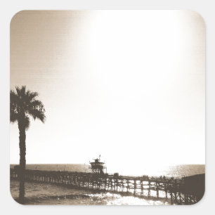 Sticker Carré vintage rétro san clemente pier californie sepia