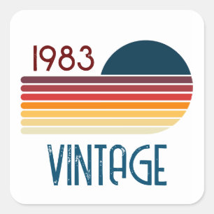 Sticker Carré Vintage Retro Stripe Sun 1983