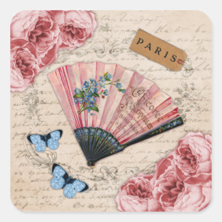 Sticker Carré Vintage Rose Français