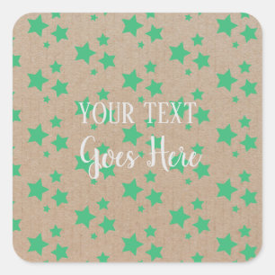 Sticker Carré Vintage Rustic Stars Motif Kraft Livre vert