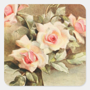 Sticker Carré Vintage Saint Valentin Amour Romance Roses roses r