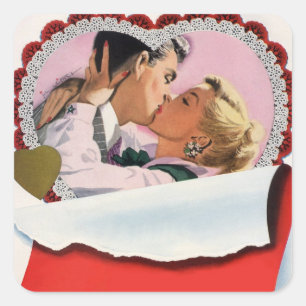 Sticker Carré Vintage Saint Valentin Nouveaux mariés Amour et Ro