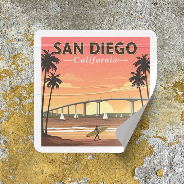 Sticker Carré Vintage San Diego (Créateur téléchargé)