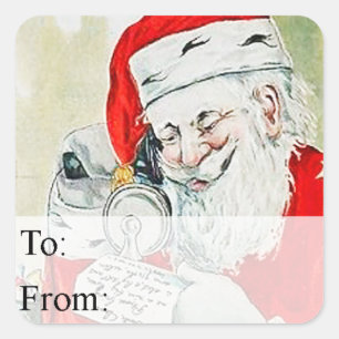 Sticker Carré Vintage Santa on the Phone Gift Tag