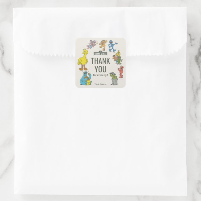 Sticker Carré Vintage Sesame Street Characters Birthday Square S (Sac)