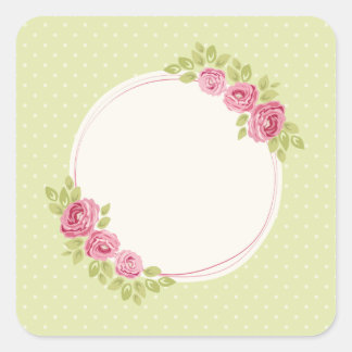 Sticker Carré Vintage Shabby Chic Floral Frame with Roses