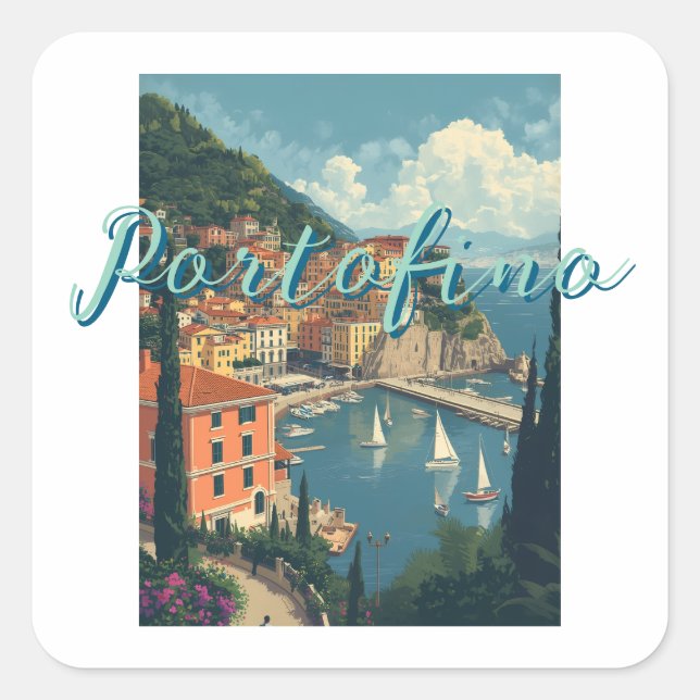 Sticker Carré Vintage Style Portofino Genova Italy (Devant)