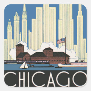 Sticker Carré Vintage Travel Chicago a Tout Horizon de la Ville