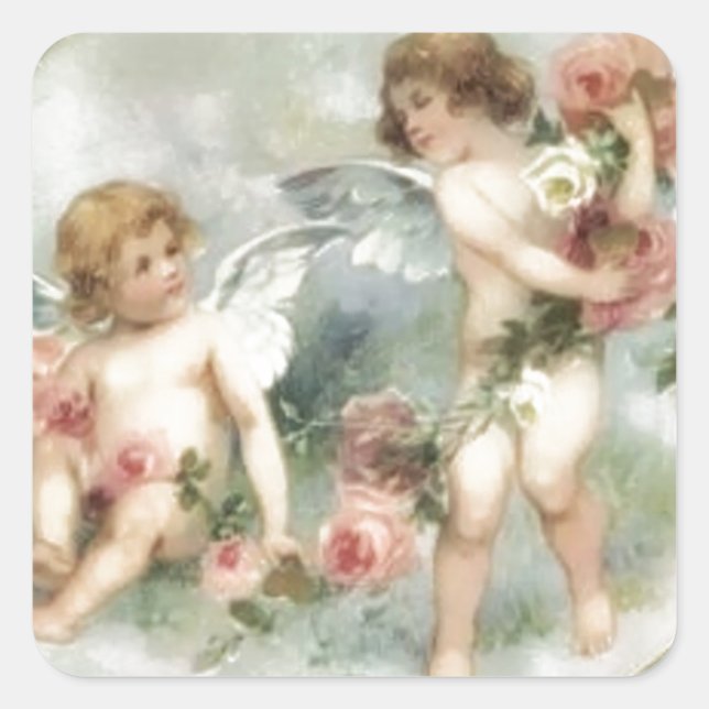 Sticker Carré Vintage Valentine Cherubs (Devant)