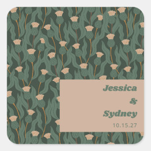 Sticker Carré Vintage Vert Blush Floral Boho Mariage Personnalis