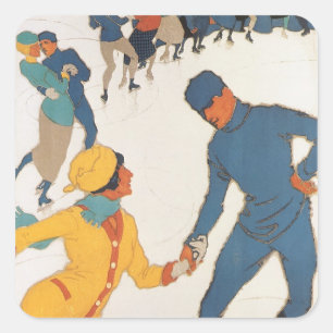 Sticker Carré Vintage voyage, Art Déco, Winter Davos Suisse