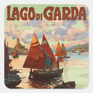 Sticker Carré Vintage voyage, Lago di Garda, Lac de Garde, Itali
