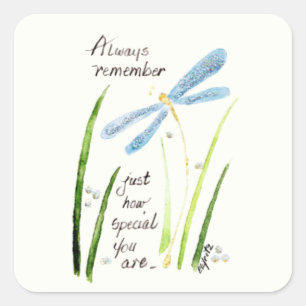 Sticker Carré Vintage Watercolor Dragonfly Always Remember text 