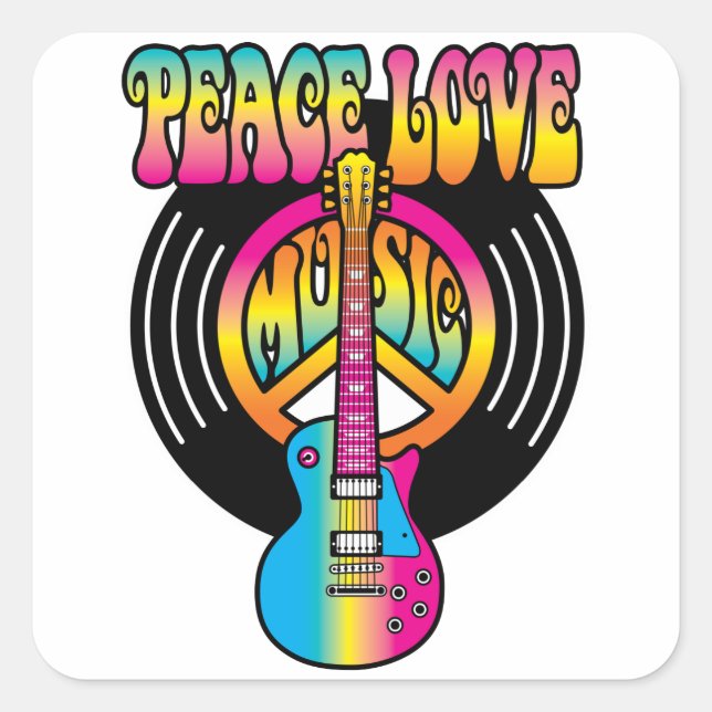 Sticker Carré Vinyl Peace Love & Music (Devant)