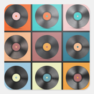 Sticker Carré Vinyl records : retro LP set.