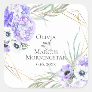 Sticker Carré Violet Anémone Mariage Floral Bouquet
