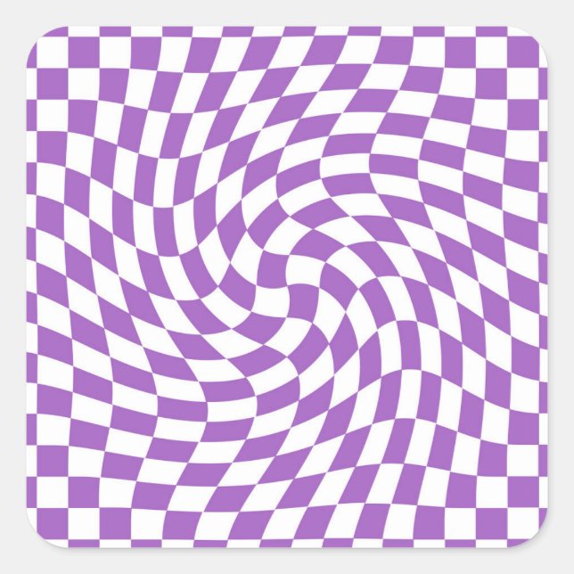 Sticker Carré Violet et blanc tendance déformée À damiers Motif (Devant)