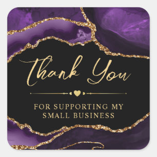 Sticker Carré Violet et Or Fausse Agate Brillante Petite Entrepr