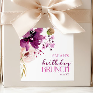 Sticker Carré Violet Magenta Violet Floral Fête d'anniversaire B