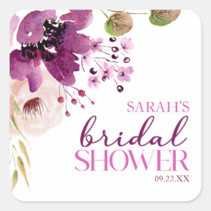Sticker Carré Violet Magenta Violet Floral Fête de Mariage