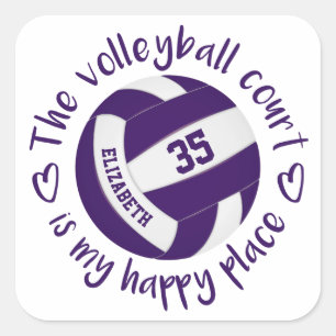 Sticker Carré violet volleyball heureux lieu girly typographie